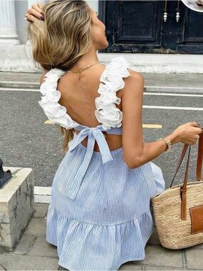 Shein Ruffle Sleeve Backless Cotton Sundress, Size Small, New in Bag.